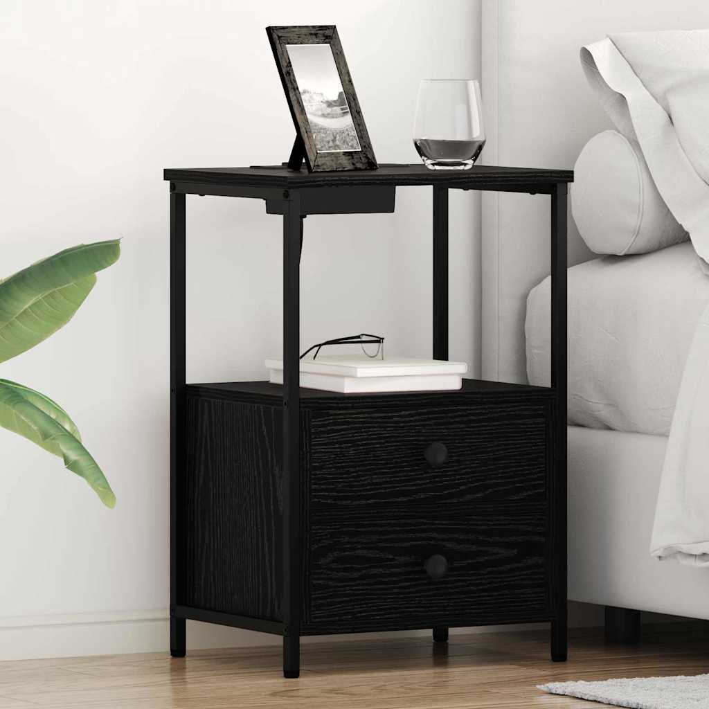 Bedside Cabinet with Charging Station 2 pcs Black oak